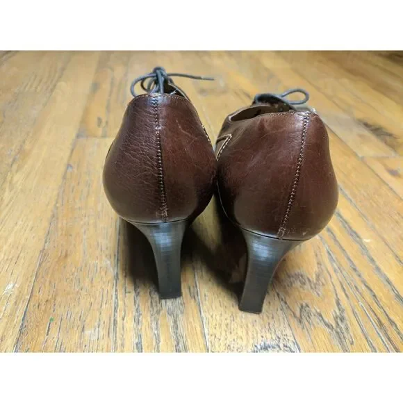 Salvatore Ferragamo‎ Brown Brogue Leather Platform Pumps Size 10B Style DQ96651